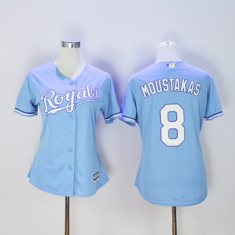 Women Kansas City Royals #8 Moustakas Light Blue MLB Jerseys